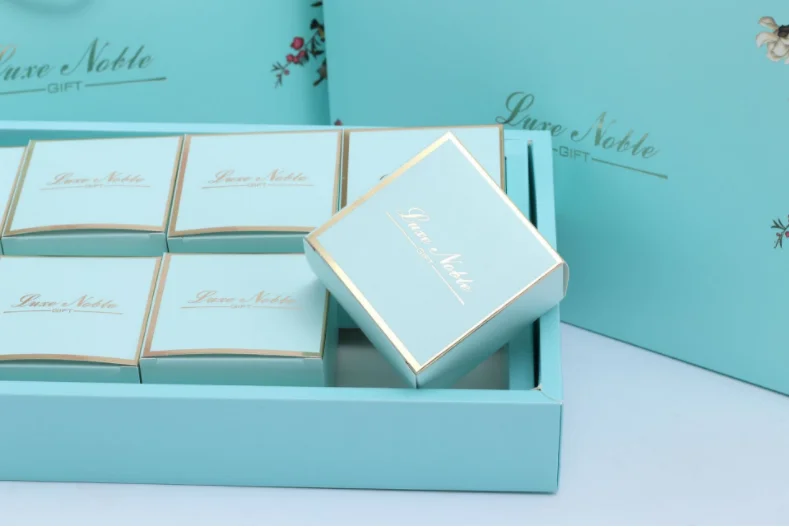 high quality custom logo food grade art paper durian mooncake sky blue packaging paper box with 4 dividers