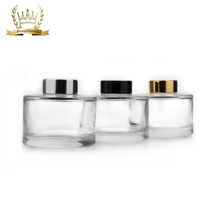 Decorative 200ml Aromatherapy Bottle Reed Diffuser Car Room Diffuser Glass Bottle with Cap Round Shaped Clear Glass Screw Cap