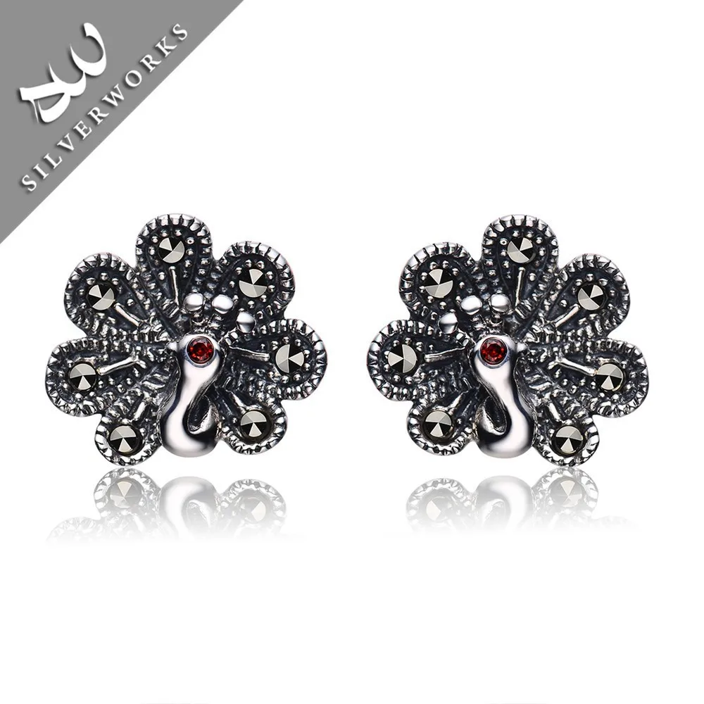 
Custom Peacock Shaped Jewelry 925 Thailand Silver Earring Girls Earrings Silver 