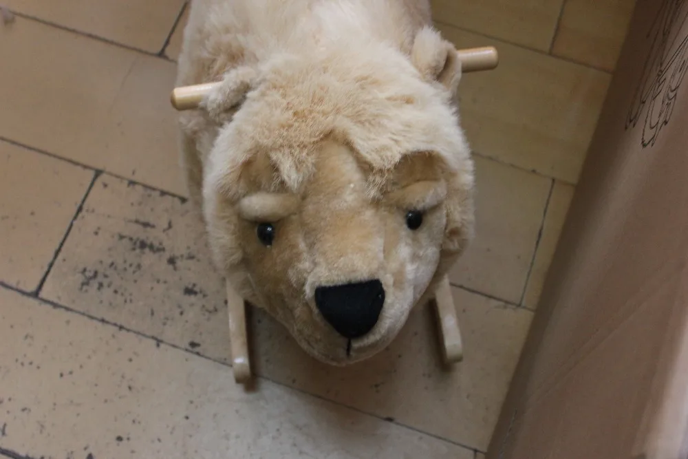 promotional customized children light beige plush rocking polar bear toy with music&wooden base
