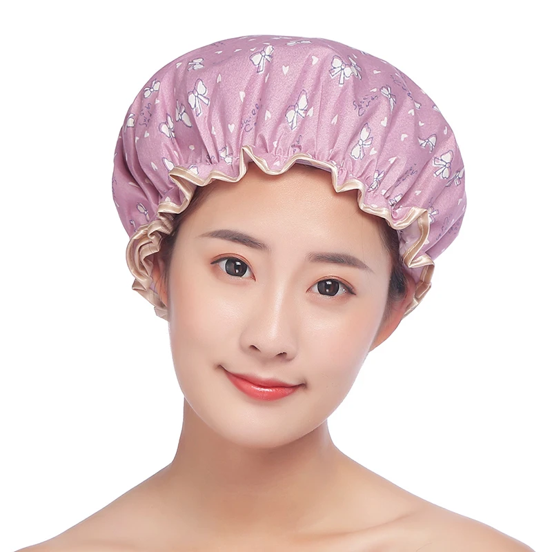 
Hot Sale Bath Hat Adult Resizable Double Layer Environmental Polyester Cotton Waterproof Shower Hat 