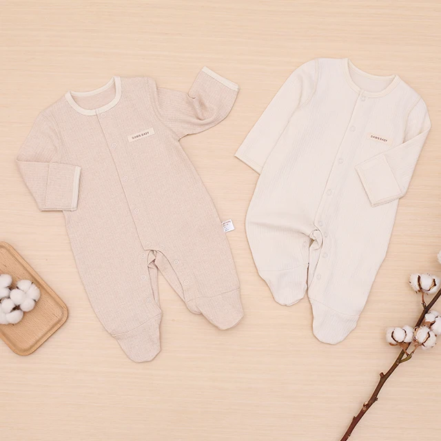 
organic cotton stripe jacquard newborn baby footie pajamas with button 