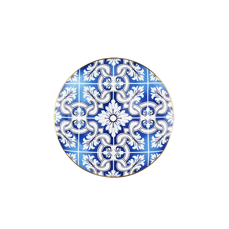 Dishes & plates blue dinnerware gold rim round plates