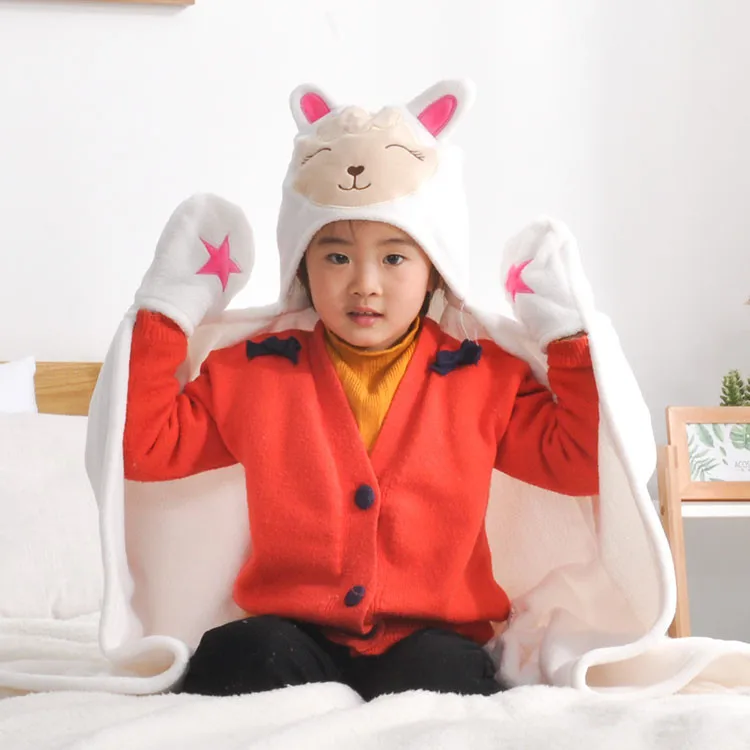 
Soft Flannel Children Blankets, Winter Warm Baby Bath Towel Baby Blanket, Cartoon Sheep Bear Elephant Rabbit Hooded Baby Blanket 