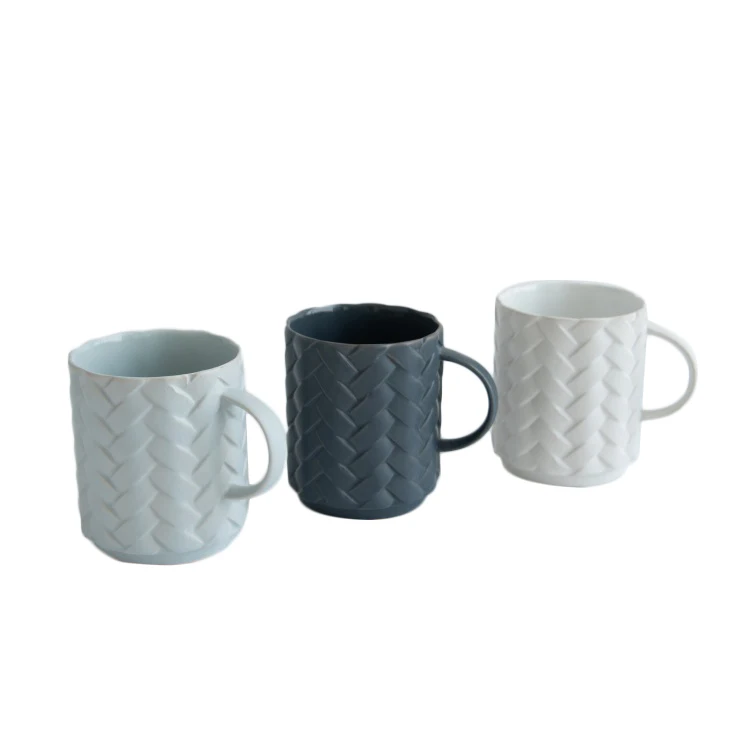 Attractive braid pattern embossed nordic ceramic candle jar / home goods vase