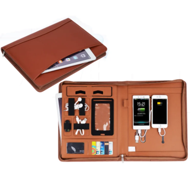 Leather Portfolio Folder, Portfolio With Power Bank,Business Portfolio Charging Bag.Charging Portfolio Bag