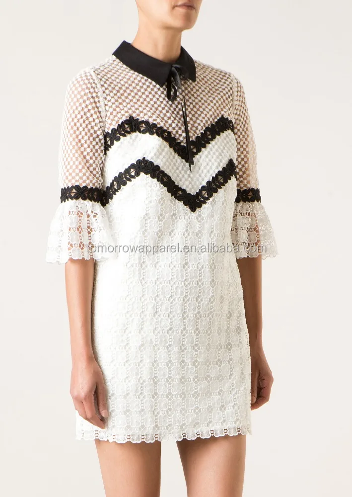 
Graceful Lace White And Black Three Quarter Length Sleeve Mini Dress Manufacture Wholesale Fashion Women Apparel (TA0011D) 