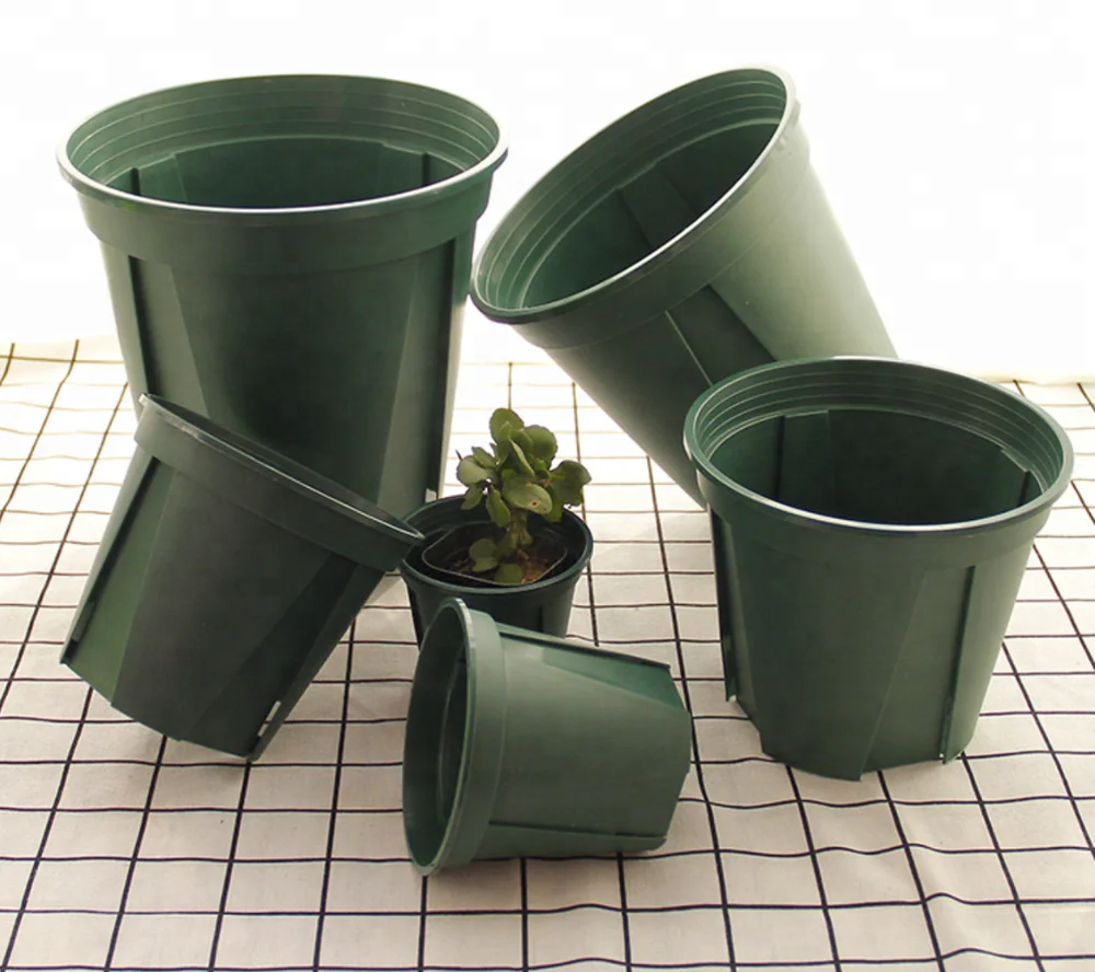 Seedling Plant Nursery Pot / Round Green Plastic Flower Pots with Saucers