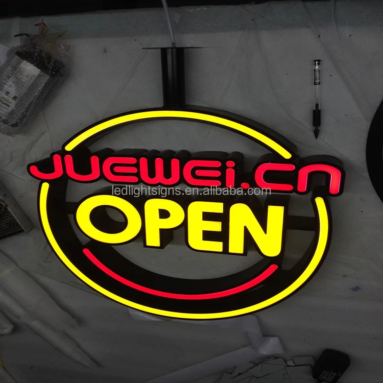 Customized design stainless steel galvanized steel protruded acrylic led sign board neon sign outdoor led open sign