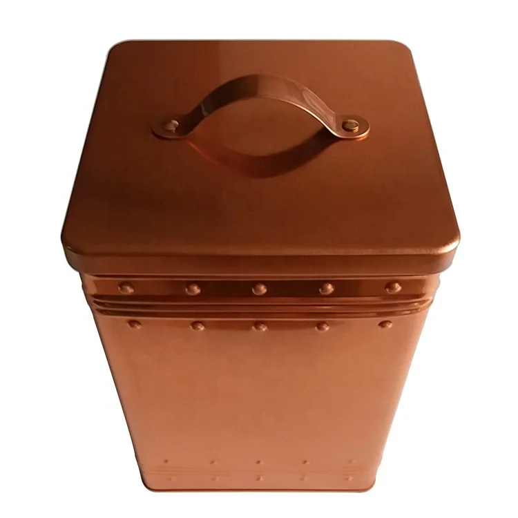 Золотая квадратная подарочная жестяная коробка с ручкой