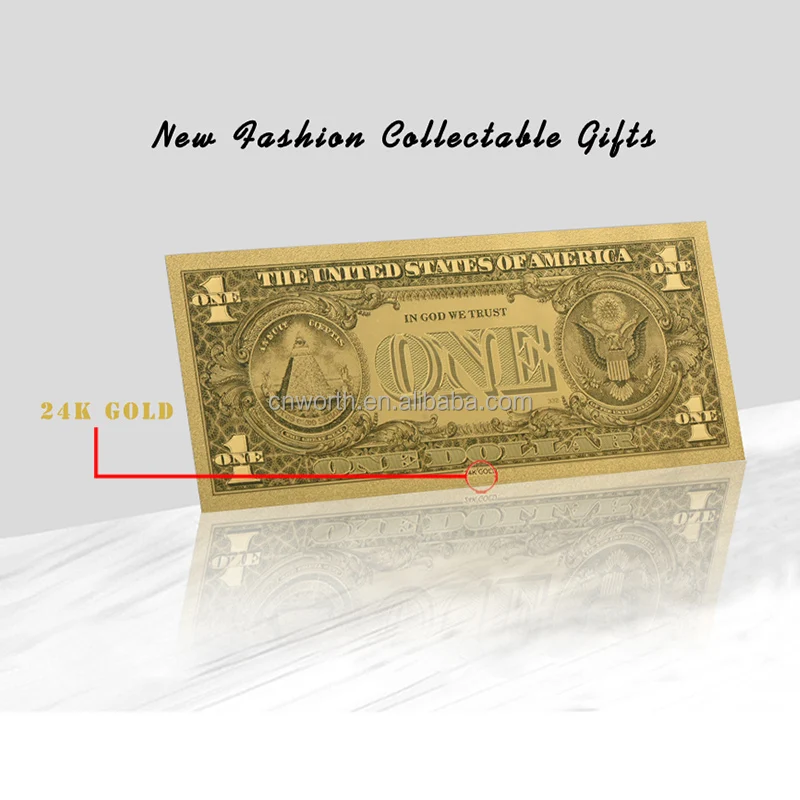 Home Decor Art Crafts 24k Gold Banknote USD 1 Colored Fake Bills Foil American Paper Money