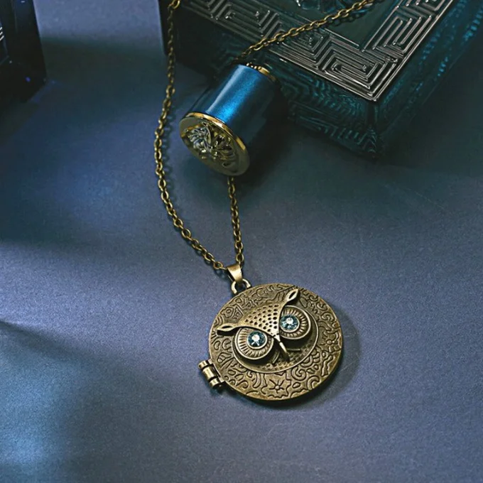 New Design Photo Frame Jewelry Stone Mysterious Owl Pendant Necklace