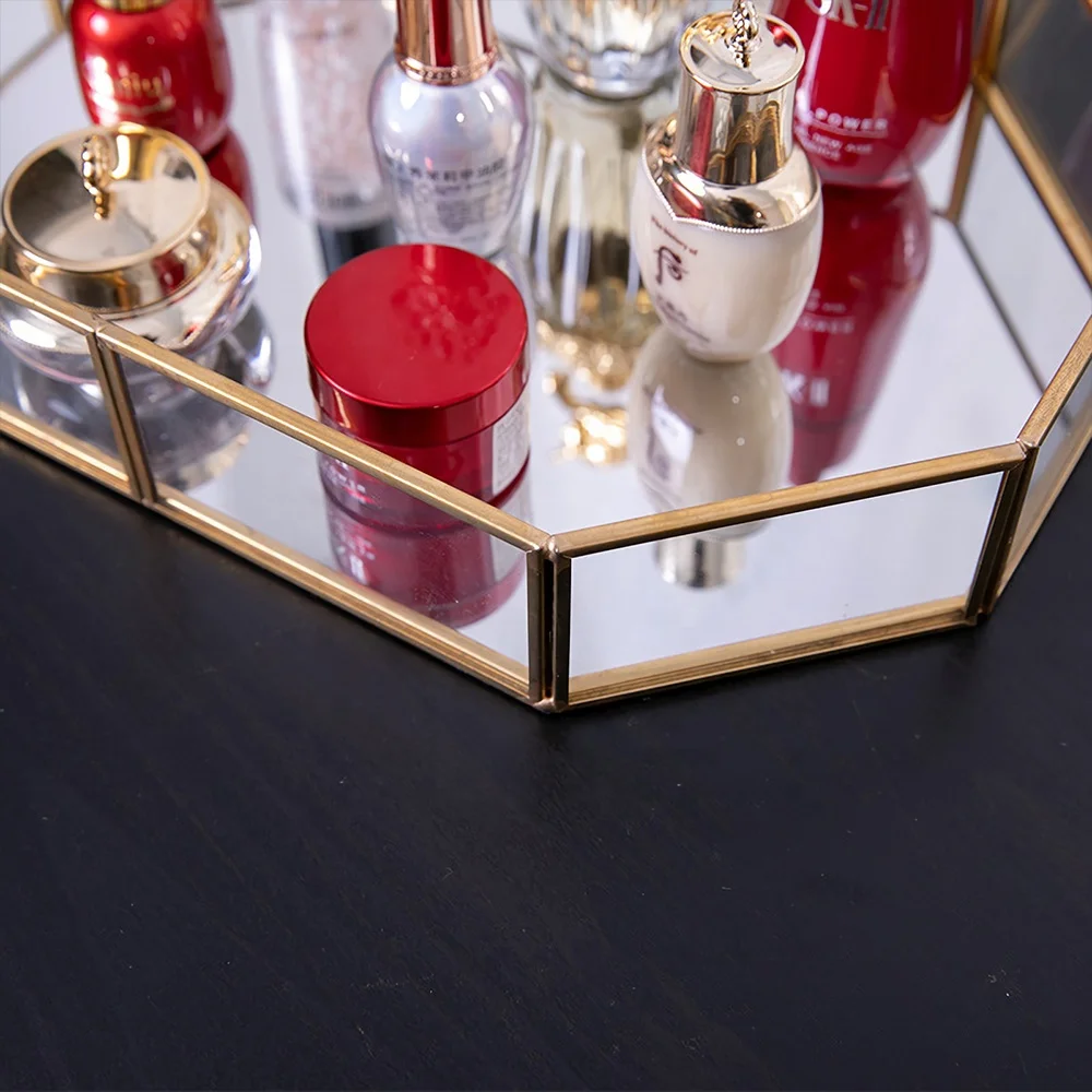 
Vintage Glass Jewelry Tray with Mirrored Bottom Vanity Organizer for Accent Table decorative tray 