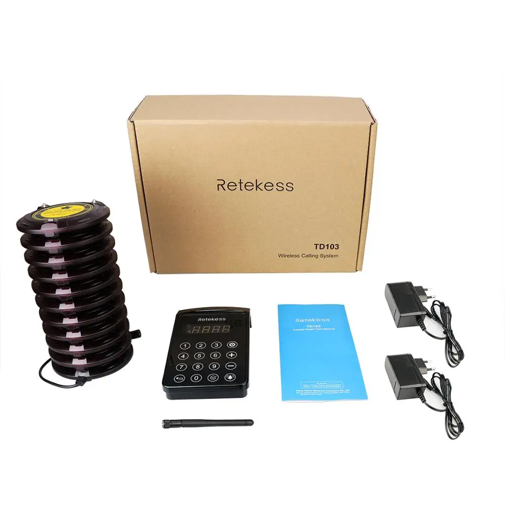 Long Range IP54 waterproof FM technology Wireless coaster paging queue management system for Restaurant Clinic Church Cafe Shop