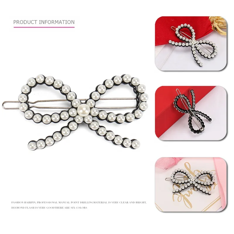 Elegant Pearl Bow Hair Clip Korea Pearls Adorned Bowknot Women Hair Accessories Acetate Pearl Hair Pins