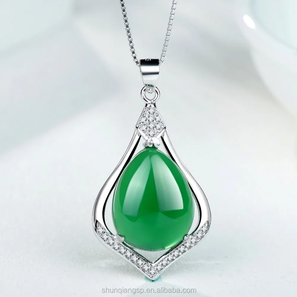925 sterling silver chalcedony pendant necklace female jade pendant fashion drop-shaped jade pendant silverware manufacturers