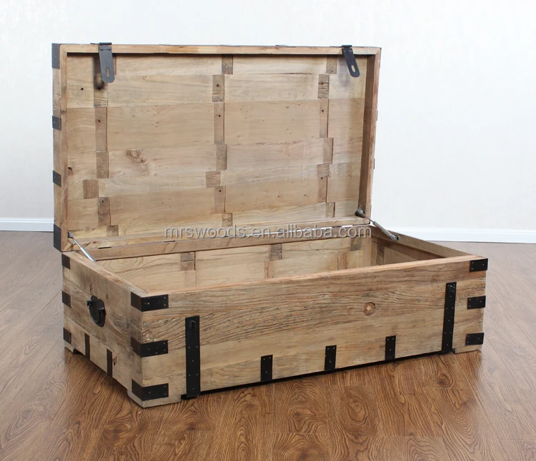 MRS WOODS Home Furniture Luxury Modern elm vintage style reclaimed wood trunk coffee table set