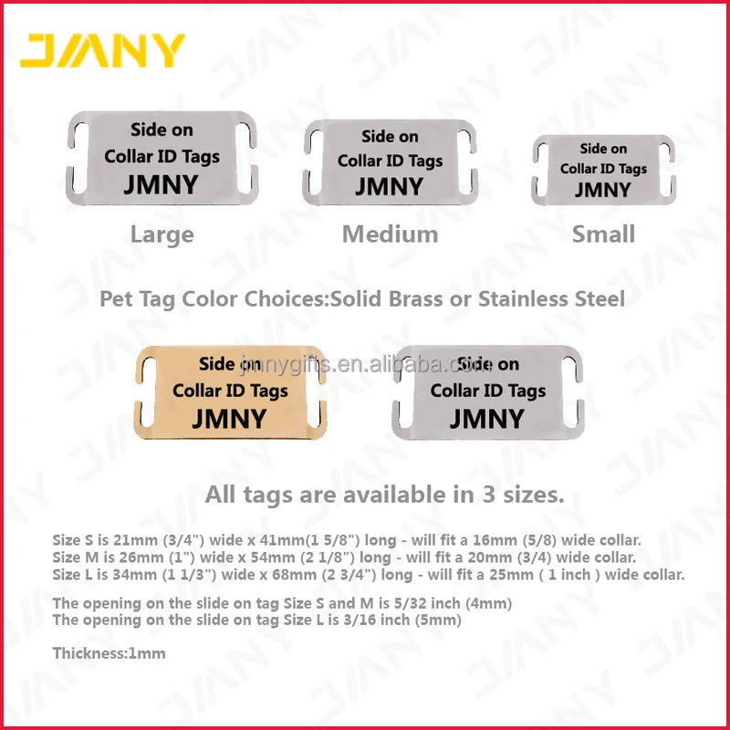 Personalised Engraved Solid Brass Slide On With Side Cuts Dog/Cat Pet ID Tag