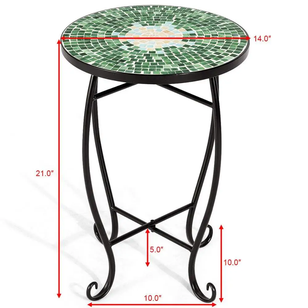 Green Round Plant Stand Steel Scheme Garden Decor Display Accent Table