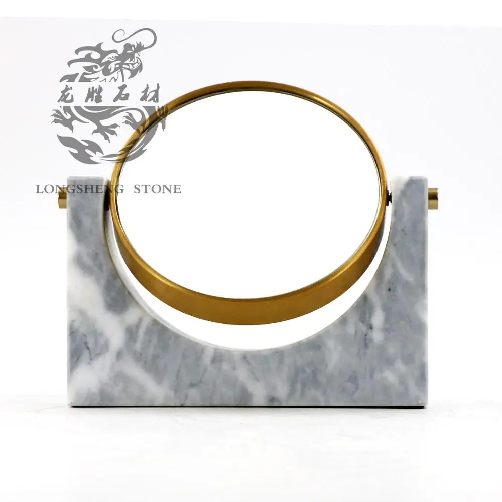 Wholesale Double-Faced round Cosmetic Mirror Modern Style Glass Makeup Tool with Natural Stone and Marble Base for Home Use