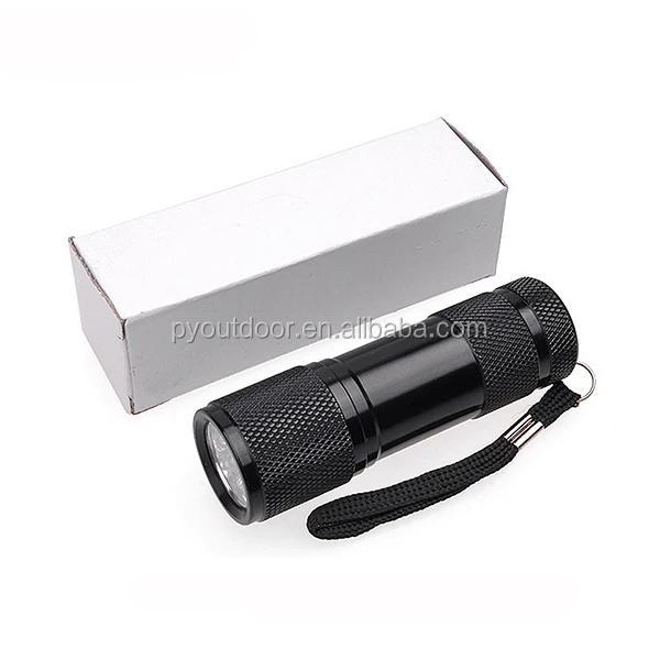 Factory wholesale 9 led uv flashlight purple light mini flash lamp
