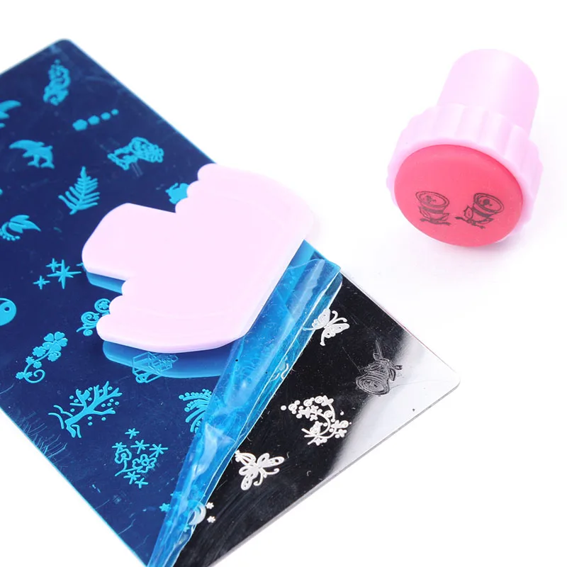 The Factory Price 6*12 Metal Plate With Pink Plastic Holder Nail Art Image Custom Nail Art Stamping Plates