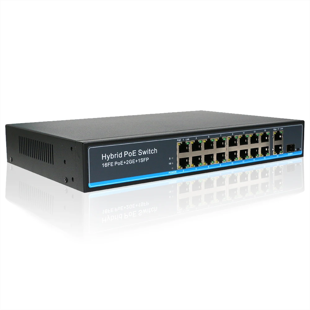 16 портов 10/100 Мбит/с 802.3at/af коммутатор питания через ethernet Тихая коммутатор питания через Ethernet (POE1621-2)