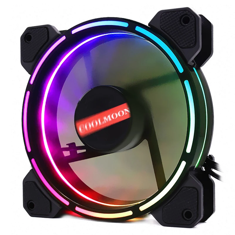 Coolmoon Light Wheel 1 Factory Price PC fan cooling LED Controller RF remote control Double aperture computer case 120mm rgb fan