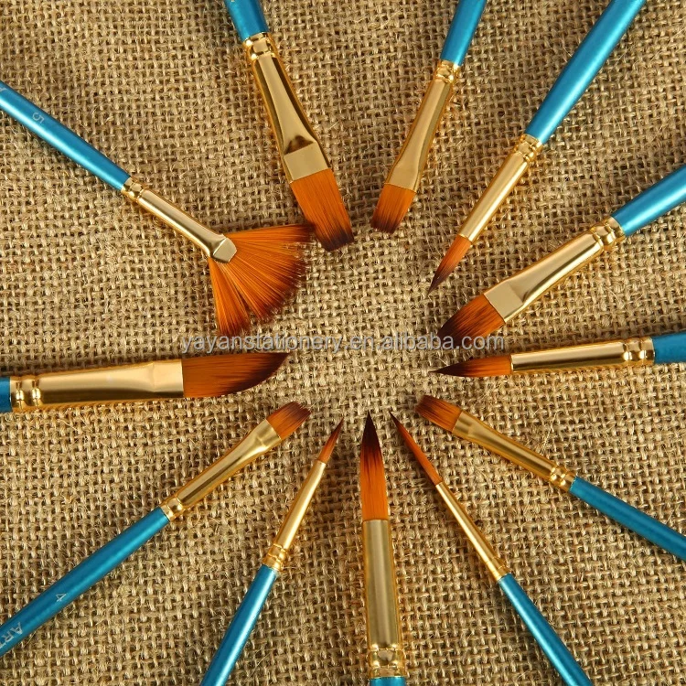 Made In China Manufacturer Professional 12pcs/set Synthetic Nylon Bristle Painting Brushes Artist for Studio