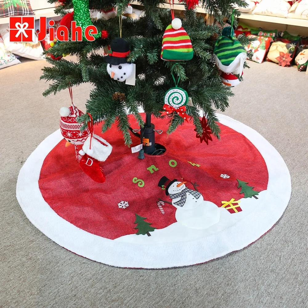 Red snowman linen tree skirt personalised christmas decorations