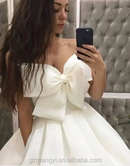 Unique White Big Bow Full Length Evening Party Dress Long Prom Dress For Women