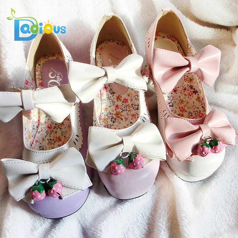 DDLG Little Girls Womens Bows Bells Buckle Lolita Shoes Cosplay Chunky Mid Heels For Ladies