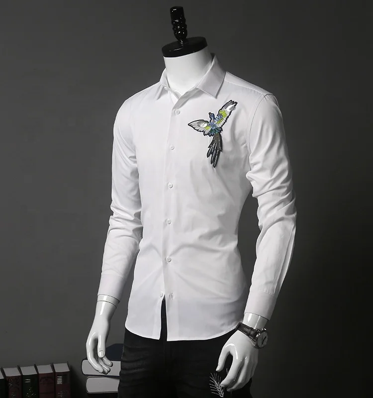 Custom 100% cotton embroidery animal logo camisas masculinas formal tuxedo dress men shirts