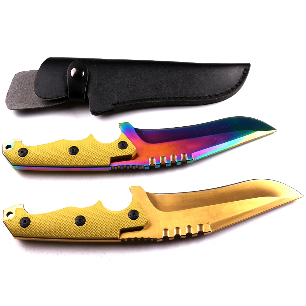 
Colorful titanium coating 5CR13MOV fixed blade knife hunting survival knife with ABS and glass fiber handle 