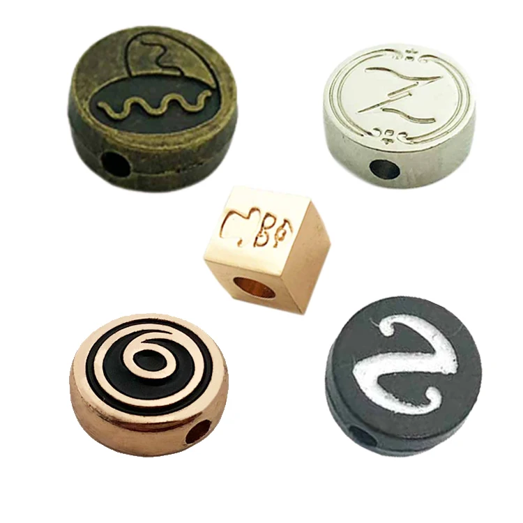 Zinc alloy Custom Logo Charm Bead Engraved Jewelry Metal Bead Logo for Bracelet