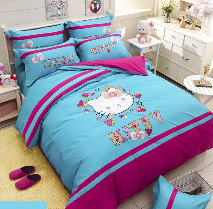 
Bettyfly ties Teen Girls Embroidery Cartoon, 100% Cotton Princess Lace Duvet Set, Kids Bedding Sets Pink Twin Size 