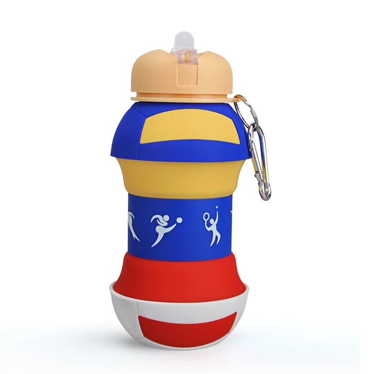 Custom Logo Gym Shaker Volleyball Sport Water Bottle Unisex Foldable Silicon Pressing Type Anti-Corrosion Coating Boiling Water