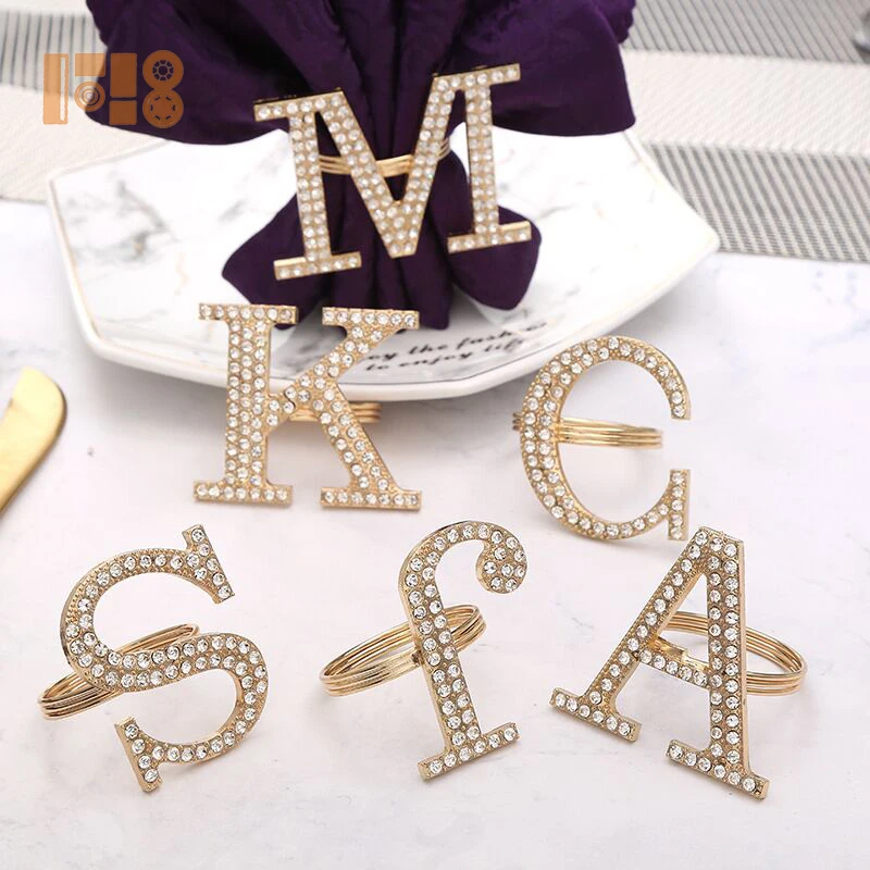 Bulk wholesale 45mm white pearl gold plated Napkin Ring letter Napkin Rings for wedding decoration