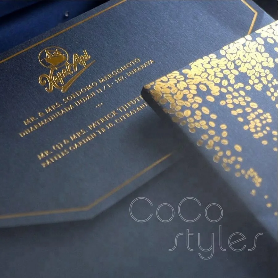 
Cocostyles bespoke creative gold foiling navy invitation card with snowflake and bird for winter wedding 