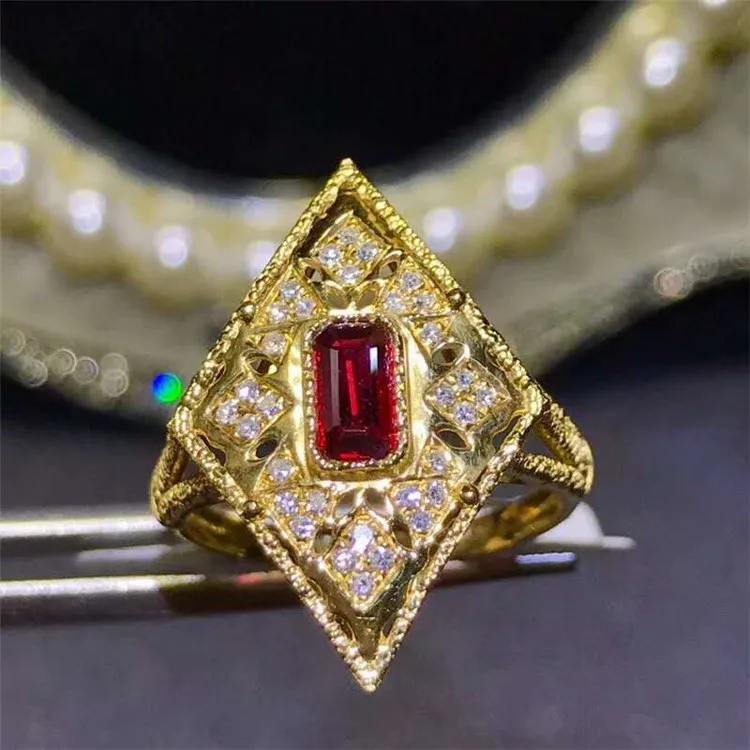 Gemstone Jewelry Factory 18K Gold South Africa Real Diamond Natural Pigeon Blood Red Ruby Cocktail Engagement Ring For Women