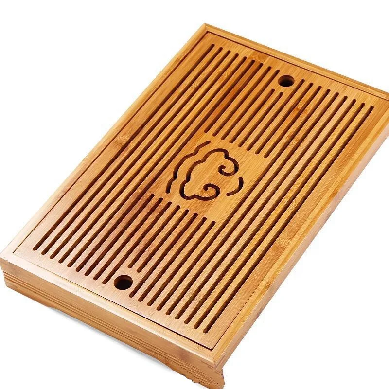 Tasteful Bamboo Japanese/Chinese Gongfu Tea Table, Serving Tray Box Reservoir & Drainage Type for Teahouse Home Office