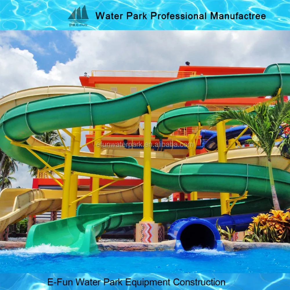 Water Slides 3lines Fiberglass Slide Body: 6-8mm; Flange: 8-10mm Outdoor Equipment Amusement Customer Size 12-18meter Customized