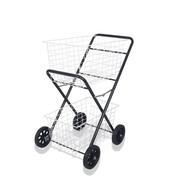 Metal double layer with basket Shopping cart  with wheels
