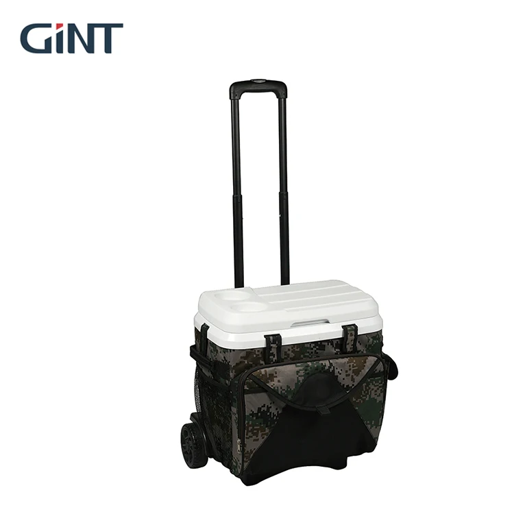 Лидер продаж, портативный пластиковый холодильник Gint для пива, льда, индивидуальный логотип, цветной холодильник с ручкой на колесах