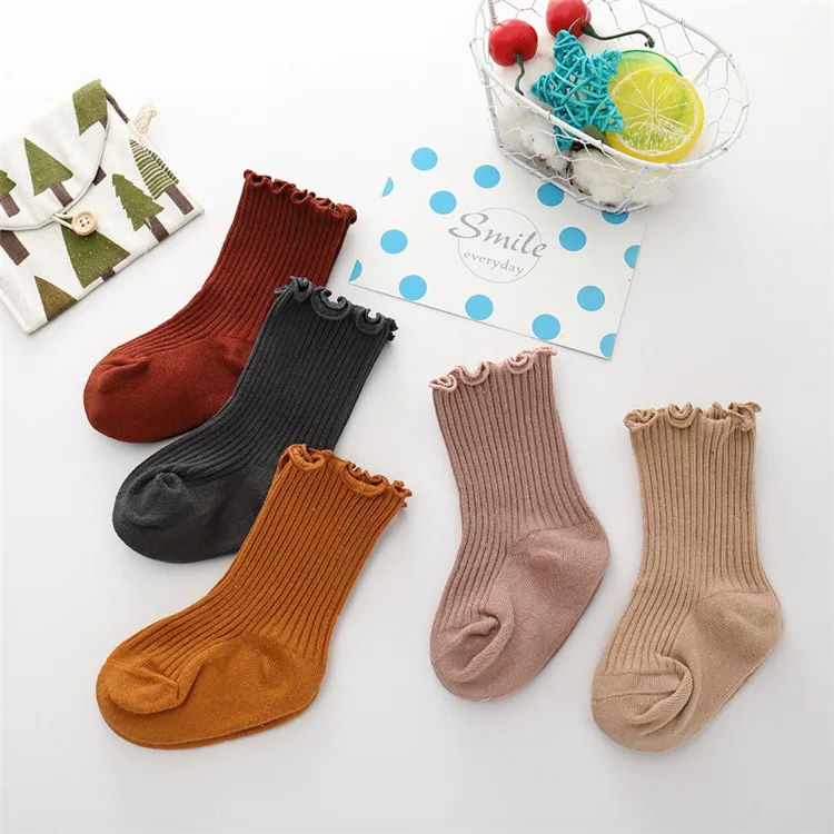 
Latest Baby Ruffle Socks Kids Children Solid Cotton Tube Socks for Girl 