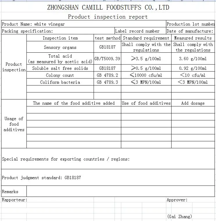 100% pure distilled white vinegar