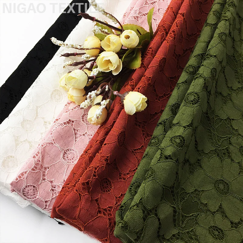 Современная модная нейлоновая хлопчатобумажная трикотажная кружевная ткань для женского кружевного платья