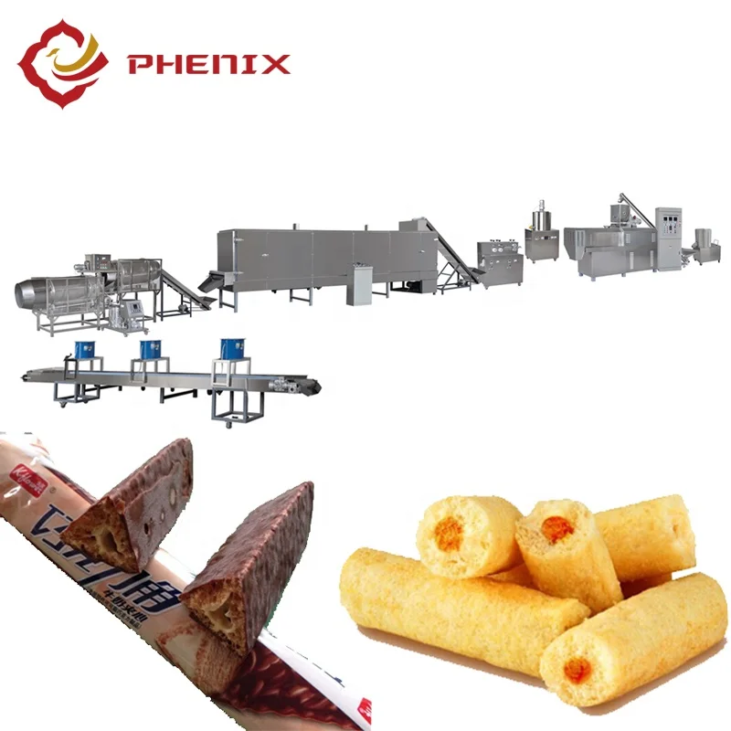 Corn Puffed Snack Food Making Machinery / Chocolate Filled Puff Snack Making Plant Twin Screw Extruder For Corn Snack Food