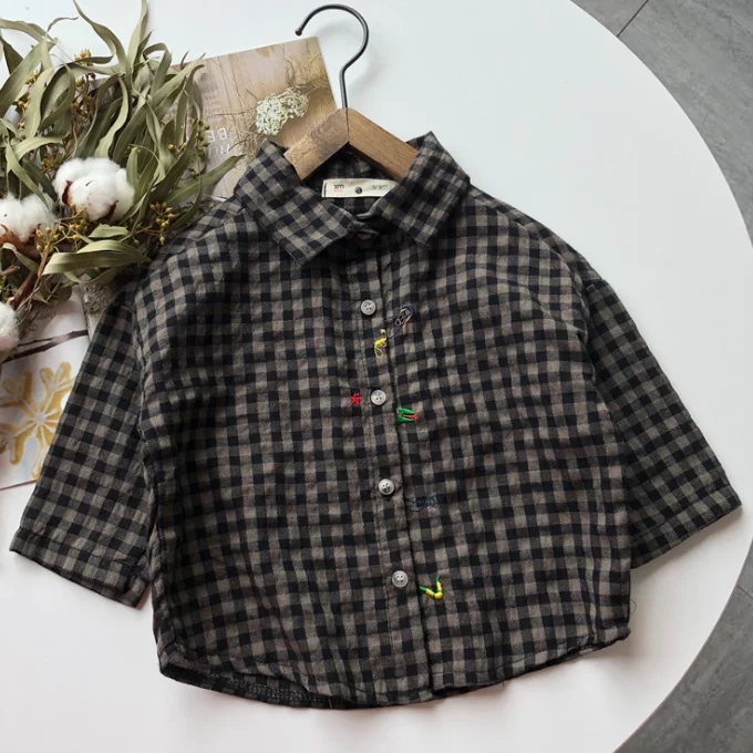 
YY10096A New autumn baby boy turn-down collar plaid long sleeve shirt 