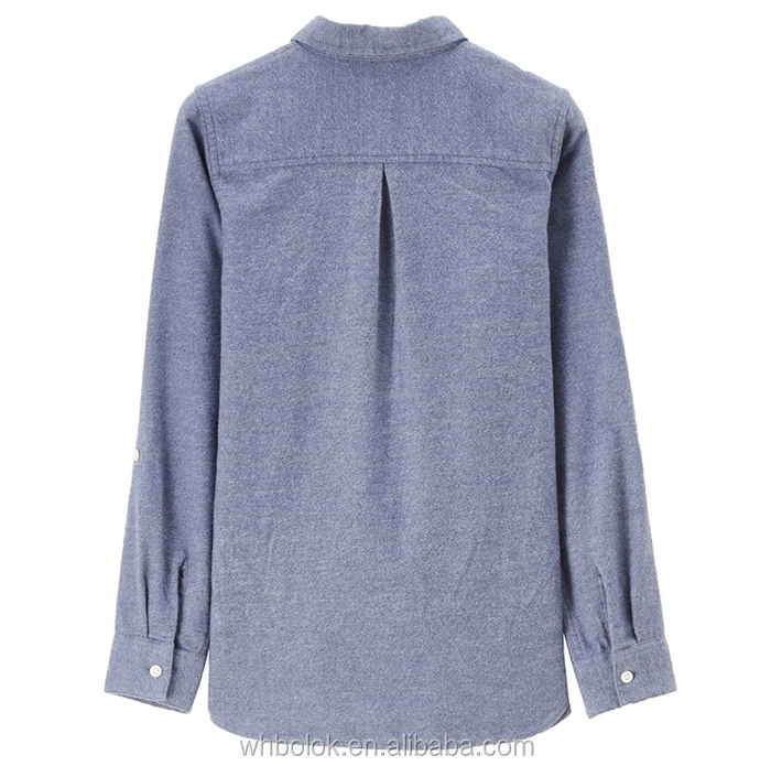 OEM flannel shirts for women plain solid color brushed cotton shirt women turn collar